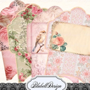 papier digital "Enveloppes shabby roses" scrapbooking kit junk journal téléchargement numérique imprimable