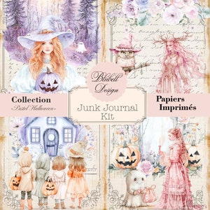 Kit papiers imprimés  "Pastel Halloween" kit junk journal papiers scrapbooking