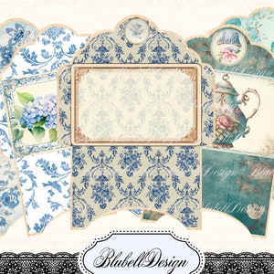 papier digital "Enveloppes shabby bleues" scrapbooking kit junk journal téléchargement numérique imprimable