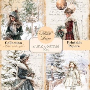 Download digitale stampabile del kit di scrapbooking "Little winter girls" di carta digitale natalizia per diario spazzatura