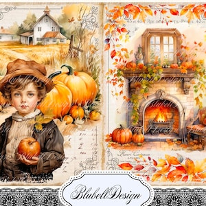 papier digital vintage "C"est l'automne à la campagne " scrapbooking kit junk journal téléchargement numérique imprimable