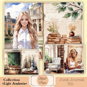Papel digital universitario vintage "Light Academia", kit de scrapbooking, diario basura, descarga digital, arte digital imprimible