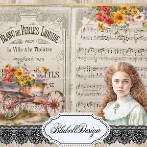 papier digital vintage  "Abeille" scrapbooking junk journal kit téléchargement numérique imprimable papier digital