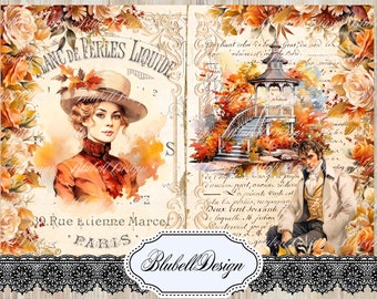 papier digital victorien "Automne victorien " scrapbooking kit junk journal téléchargement numérique imprimable