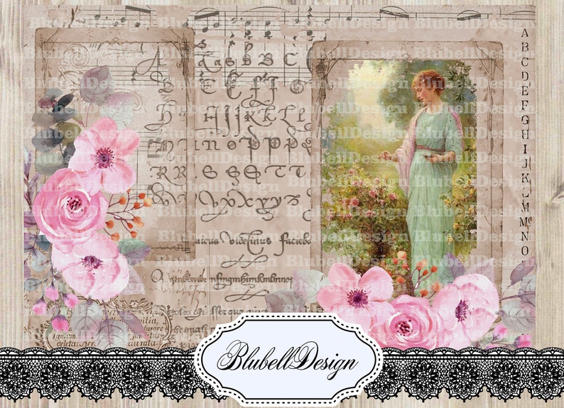 Shabby Chic Digital Papers "thinking of You" Scrapbooking Junk Journal ...