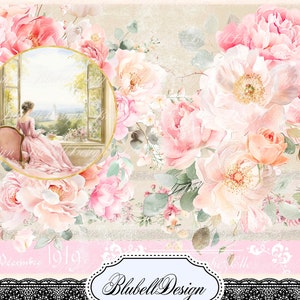 papier digital " Antique papier peint rose " scrapbooking kit junk journal téléchargement numérique imprimable