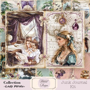 Kit papiers imprimés "Lady Pirate" kit junk journal papier scrapbooking