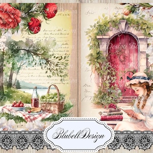 Kit papiers imprimés vintage  "La ferme des fruits rouges" kit junk journal scrapbooking