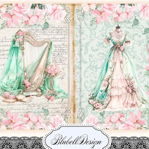 papier digital victorien shabby  " Mint " scrapbooking kit junk journal téléchargement numérique imprimable