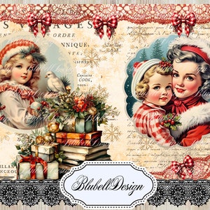 Victoriaanse bedrukte papierset "BINNENKORT KERST" Junk Journal scrapbookingset