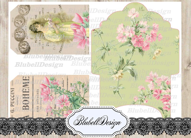 Shabby Chic Digital Papers "rose Garden" Scrapbooking Junk Journal Kit ...