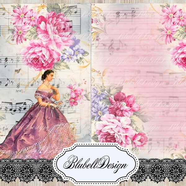 kit papiers imprimés shabby "Notes de musique" scrapbooking kit junk journal