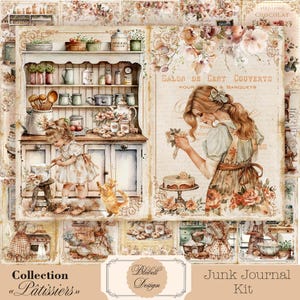 Kit papiers imprimés vintage "Pâtissiers" kit junk journal papier scrapbooking