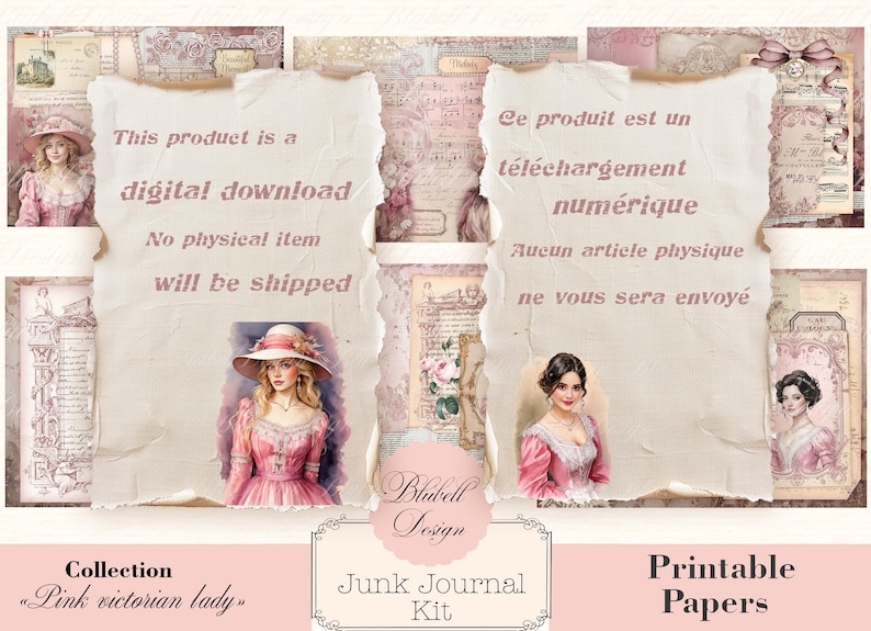 Shabby Chic Digital Paper "pink Victorian Lady" Scrapbooking Kit Junk ...