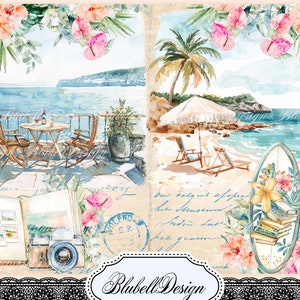Kit papiers imprimés exotiques  "Vacances de rêve" kit junk journal papier scrapbooking