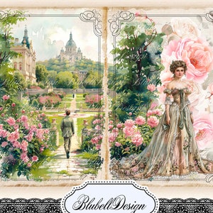 download digitale stampabile del diario spazzatura del kit di scrapbooking "Romantico" carta digitale squallida