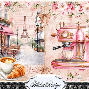 papier digital vintage et glamour  " Cafés Parisiens " scrapbooking kit junk journal téléchargement numérique imprimable