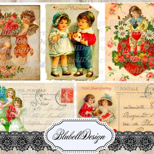 Kit papiers imprimés vintage "Ephémères de Saint Valentin" 200G kit junk journal scrapbooking