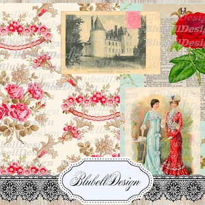 papiers numériques vintage "Châteaux et chatelaines" scrapbooking junk journal kit téléchargement numérique imprimable papier digital