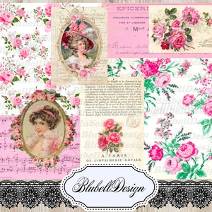 Shabby-Druckpapier-Set „Poetic Collages“, Junk-Journal-Scrapbooking-Set
