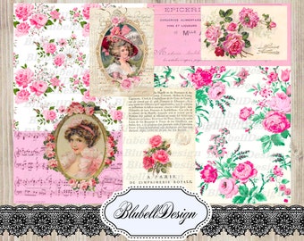 Kit papiers imprimés shabby "Collages Poétiques" junk journal kit scrapbooking