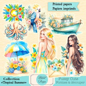 Kit papiers imprimés de découpes difficiles 160g "Tropical Summer" kit junk journal papier scrapbooking
