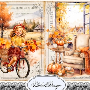 Kit papiers imprimés vintage "C'est l'automne à la campagne" kit junk journal papiers scrapbooking
