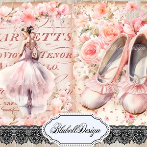 Kit de papel impresso Shabby Chic "Ballet" Kit de papel para scrapbook Junk Journal