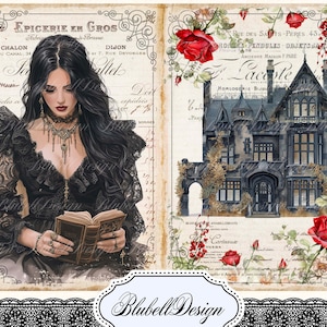 gotisch digitaal papier "Academy" scrapbooking kit junk journal afdrukbare digitale download