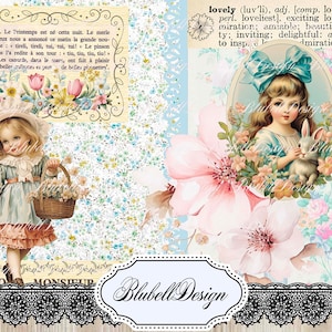 Kit de papel impresso de Páscoa vintage "Caça aos ovos" kit de papel para scrapbooking