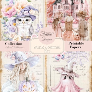 papier digital  "Pastel Halloween" scrapbooking kit junk journal téléchargement numérique imprimable