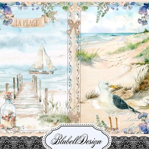 Kit papiers imprimés vacances d'été  "Mer du Nord" kit junk journal papier scrapbooking