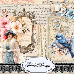 Kit papiers imprimés pastel  "Belle d'hiver" kit junk journal papier scrapbooking