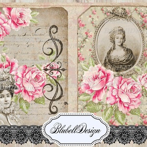 Kit papiers imprimés shabby  "Boudoir" kit junk journal scrapbooking
