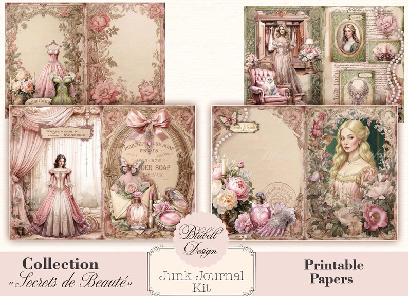 Victorian Digital Paper "beauty Secrets" Scrapbooking Kit Junk Journal ...