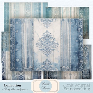 papier digital basique  "Dirty blue wallpaper " scrapbooking kit junk journal téléchargement numérique imprimable