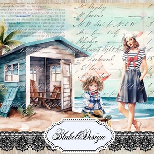 Kit papiers imprimés vintage  "Vacances à la mer " kit junk journal scrapbooking