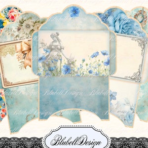 Bedrucktes Umschlagset „Blaue schäbige Umschläge“ Junk Journal Ephemera Kit Scrapbooking-Papiere