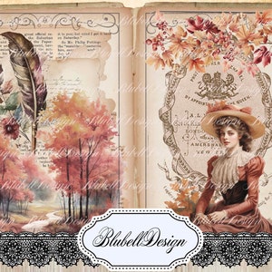 papier digital victorien d'automne "Le journal de Lady Autumn " scrapbooking kit junk journal téléchargement numérique imprimable