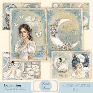 vintage digitaal papier "Moon Child" scrapbooking kit junk journal digitale download afdrukbare digitale kunst