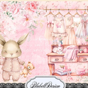 Kit de papel impreso pastel rosa bebé "Conejo rosa bebé" kit de diario basura papeles de scrapbooking