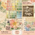 vibrant spring digital paper "coral floral shabby collage" scrapbooking junk journal