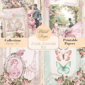 papier digital shabby  " Roseraie" VOL 1 scrapbooking kit junk journal téléchargement numérique imprimable