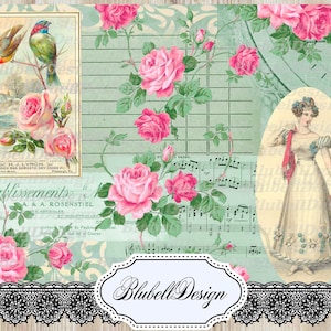 papiers numériques shabby "Jade" scrapbooking junk journal kit téléchargement numérique imprimable papier digital