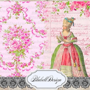 armoedige digitale papers "Lady-in-waiting" scrapbooking junk journal kit afdrukbare digitale download digitaal papier