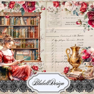 Kit di carta stampata vittoriana "Angolo di lettura" Kit di scrapbooking di diario spazzatura
