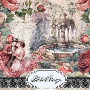 papier digital vintage  " Dire je t'aime" scrapbooking kit junk journal téléchargement numérique imprimable