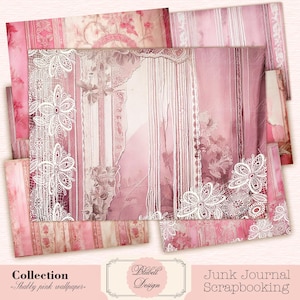 Kit papiers imprimés vintage  "Shabby pink wallpaper" kit junk journal papiers scrapbooking