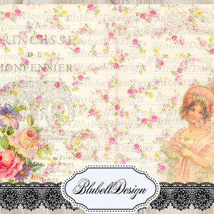 Kit 14 papiers imprimés shabby "Jardin Secret"  junk journal kit scrapbboking