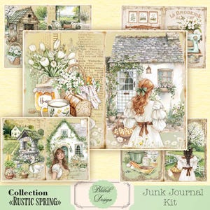 papier digital vintage " Rustic Spring" scrapbooking kit junk journal téléchargement numérique imprimable art digital